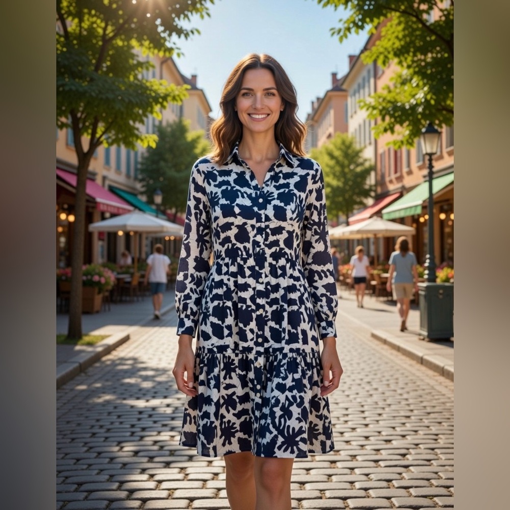 DRESS ADDICT Organic Cotton Dress in Navy Bkue Size Small